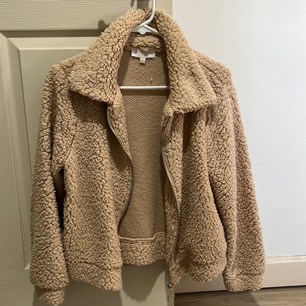 Tan teddy jacket. Worn once! No flaws!